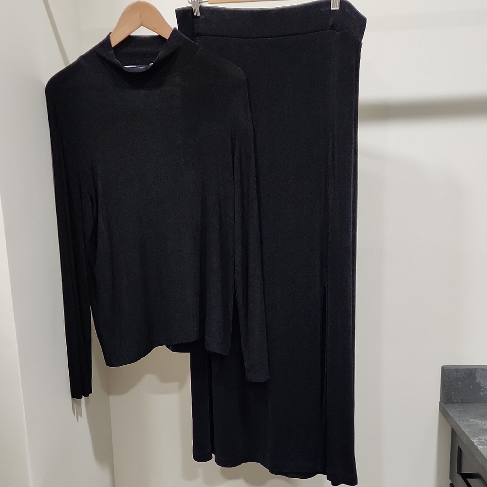 Chico's Black Maxi Skirt with Black Long-Sleeve Top Set